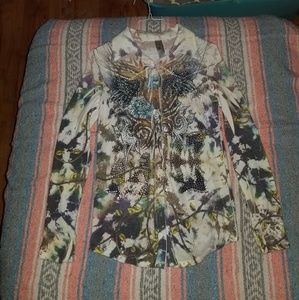 Jeweled tattooed tye dyed shirt